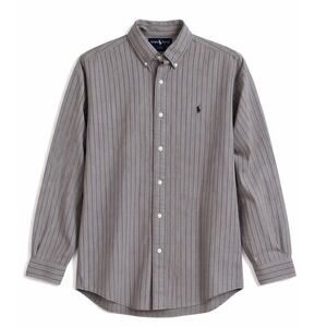 Polo Ralph Lauren Blaire Mens XL Grey Navy Blue Striped Cotton Button Down Shirt